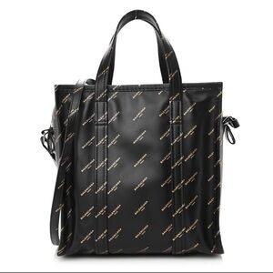 Calfskin Allover Logo XS Bazar Shopper Tote Black Gold logo